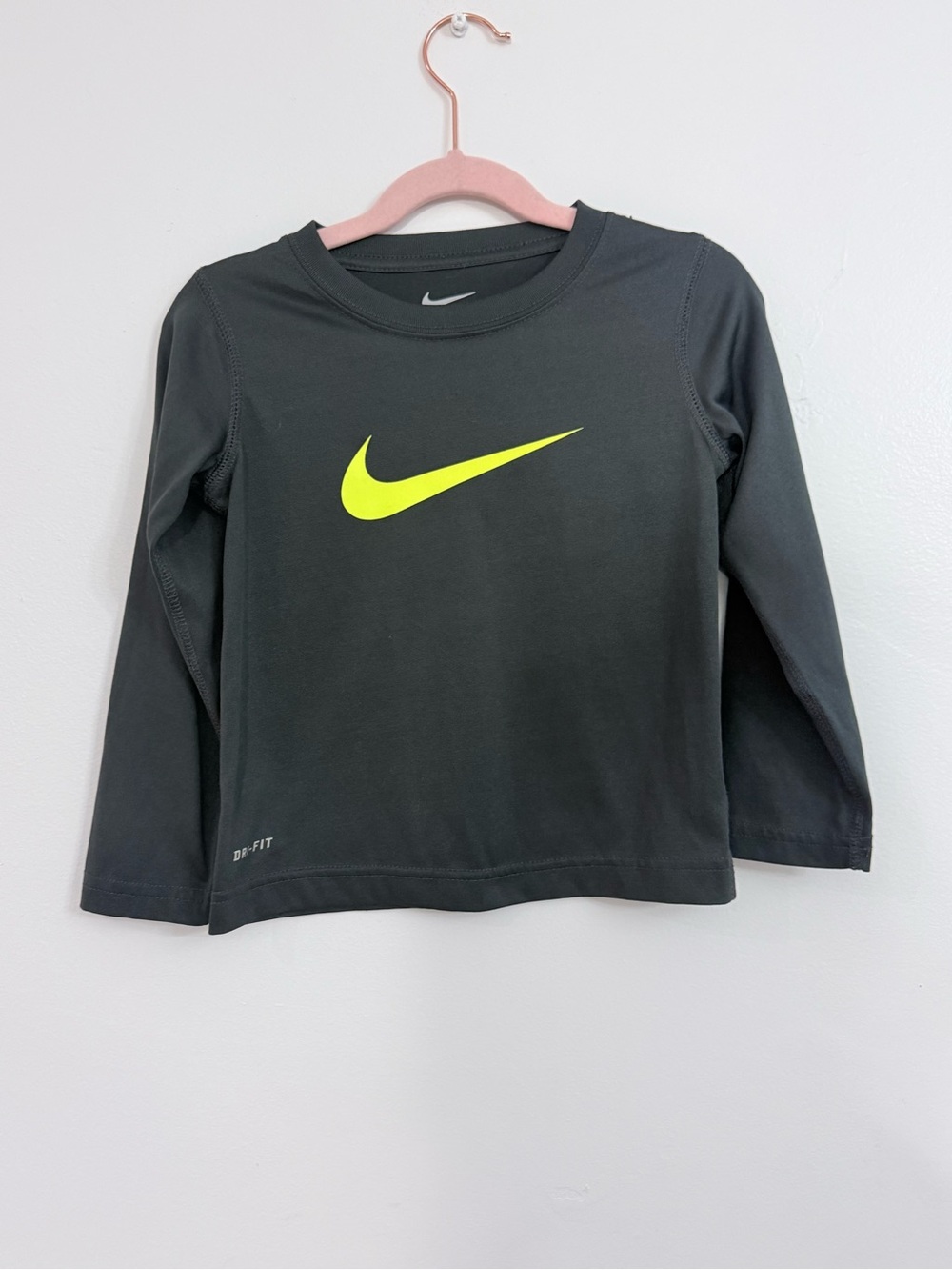 Nike Black Long-Sleeve Tee with Neon Yellow Swoosh